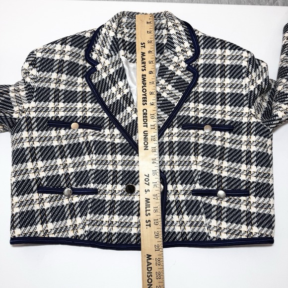 Sandro Paris Cropped Blazer Jacket In Checked Tweed FR 42/ US 10 Textured Plaid - Picture 13 of 15